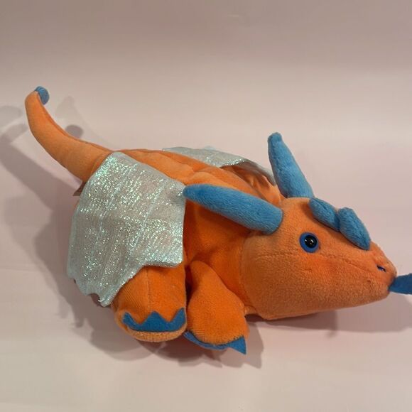 Caltoy Orange Blue Dragon Plush Puppet Vibrant Wings Tail Toy Stuffed 15” long - Picture 3 of 8